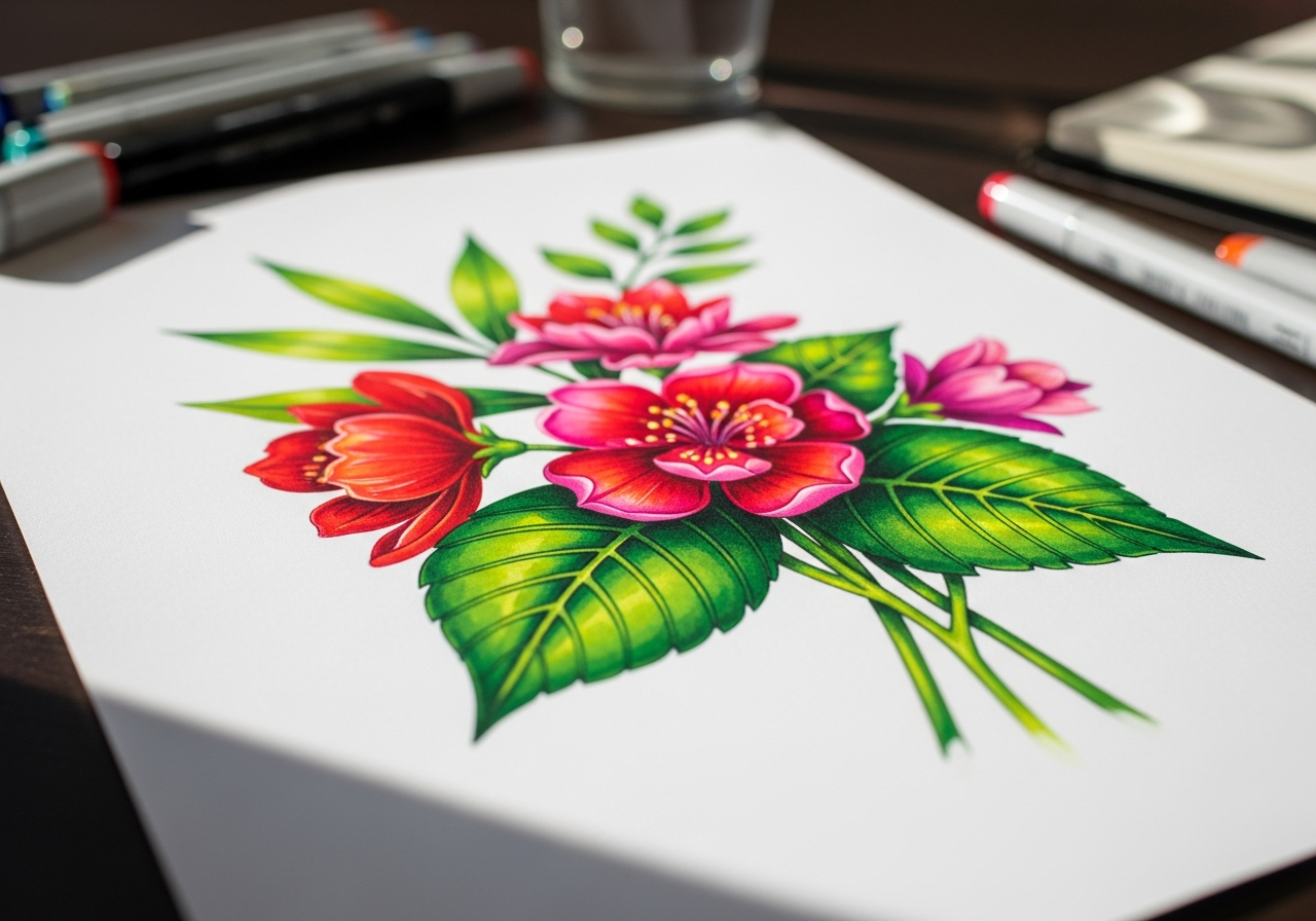 Цветочная иллюстрация маркерами